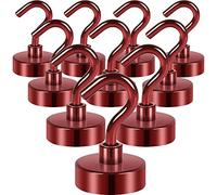 Neosmuk Ganchos magnéticos, imanes de tierra resistentes con gancho para refrigerador, gancho de crucero extra fuerte para colgar, colgador magnético para cabañas, parrilla (rojo, paquete de 10)
