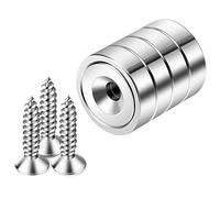 Neosmuk Imanes con Agujero, 27 kg, Redondos Fuertes para Pared, con Tornillo para Madera, Disco de Neodimio con Centro Hueco, Plano de 20 mm (Paquete de 4)