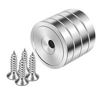 Neosmuk imanes con agujero, 5 kg fuertes redondos para la pared, imán con tornillo para madera, disco de neodimio con agujero central, plano de 32 mm (paquete de 4)