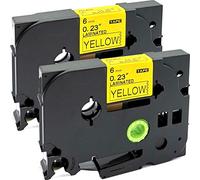 NEOUZA 2PK - Cartucho de cinta para etiquetas Brother P-Touch laminado Tze Tz (6 mm x 8 m), color negro sobre amarillo