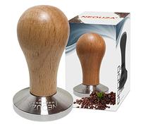 NEOUZA - Cafetera de café espresso Barista 53 mm con mango de madera y base plana de acero inoxidable 304