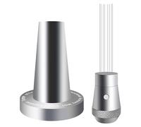 NEOUZA Coffee WDT Tamper - Accesorios multifuncionales de aluminio para espresso, imán integrado, 8 agujas de acero inoxidable de 0.4 mm, soporte WDT con base ondulada (plata, 53 mm)