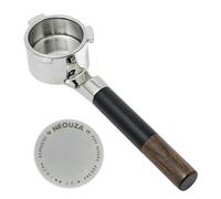 NEOUZA Portafiltro sin fondo de 51 mm con 3 orejas para DeLonghi Dedica EC680 EC685 EC785 EC885 SMEG ECF01 Base plana Home Barista (metal + madera)