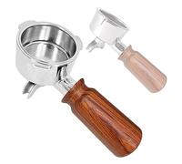 NEOUZA Portafiltros de 51 mm sin fondo, compatible con Swan Nordic Retro, Breville VCF149, Gevi, Oster Nova PrimaLatte, doble salida, mango corto, plata y madera