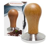 NEOUZA Prensador de Café Espresso 58mm Barista Prensa de Café en Polvo y Granos Mango de Madera Base Plana de Acero Inoxidable. Compatible con Máquina Grupo E61
