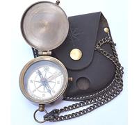 NEOVIVID Brújula de latón con funda de cuero, grabable, de bolsillo, de camping