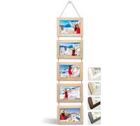 NEOWS Portafotos Múltiple Decorativo para Colgar en Pared - Marcos de Fotos Multiples de Madera Con Cuerda - Collage Portarretratos Colgante - Fotos 10x15 cm (Roble Natural, 5 Fotos Horizontal)