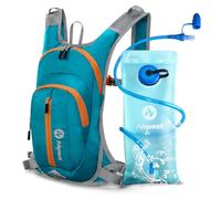 Nepest Mochila de hidratación de 8 l - Mochila para bicicleta y esquí con bolsa de hidratación de 2 l, ideal para MTB, correr y esquiar, pecho ajustable y correa de cintura con silbato de seguridad