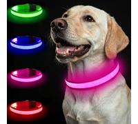 Nepfaivy Collar Luminoso para Perros - 3 Modos Collar Perro Luz con USB Recargable y Impermeable, Ajustable Collares LED para Perros Pequeños, Medianos y Grandes (Rosa-L)