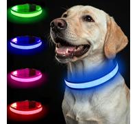 Nepfaivy Collar Luminoso para Perros - 3 Modos Collar Perro Luz con USB Recargable y Impermeable, Ajustable Collares LED para Perros Pequeños, Medianos y Grandes (Azul-L)