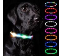 Nepfaivy Collar Luminoso Perro Recargable - 3 Modos Collar Perro Luz con Impermeable, Ajustable Collares LED para Perros Pequeños/Medianos/Grandes(Arco Iris - Silicona-2)