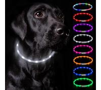 Nepfaivy Collar Luminoso Perro Recargable - 3 Modos Collar Perro Luz con Impermeable, Ajustable Collares LED para Perros Pequeños/Medianos/Grandes,(Blanco - Silicona)