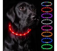 Nepfaivy Collar Luminoso Perro Recargable - 3 Modos Collar Perro Luz con Impermeable, Ajustable Collares LED para Perros Pequeños/Medianos/Grandes(Rojo - Silicona-2)
