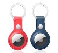 Nepfaivy Funda para llavero para Airtag de piel sintética, paquete de 2 unidades, compatible con Apple Airtags, funda de piel portátil, accesorio para rastreador de etiquetas de aire (azul + rojo)