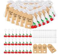 Neptniopllab Juego de 24 llaveros de cereza, diseño de fresa, con etiquetas de agradecimiento, bolsa de regalo para invitados y amigos, Rojo cereza, 72pcs