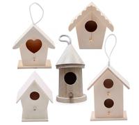 Neptuiby Casas para pájaros para Pintar Kits de Casas para pájaros DIY de Madera sin terminar para niños y Adultos con Cuerda Colgante Paquete de 5 artesanías Naturales Decoración de jardín.