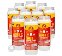 Ner Mitzvah 9 Day Yartzeit Candle - Pack of 10 - Kosher Yahrtzeit Memorial and Yom Kippur Candle in Plastic Holder