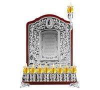 Ner Mitzvah Plateado Aceite de la Pared Menorah con Detalles en Madera Adapta estándar de Janucá Copas de Aceite y Velas Grandes Jerusalén Diseño Y Hanerot Hallalu 14” de Alta Plata
