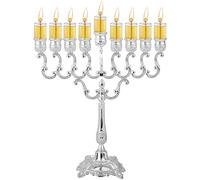 Ner Mitzvah Plateado Aceite Menorah Se adapta estándar de Janucá tazas de aceite y las ramas grandes velas de oliva 9.25 X 10 Silver