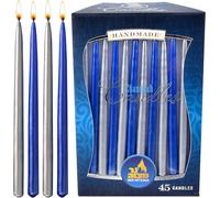 Ner Mitzvah Velas de Janucá - Sin Gotas - Velas de Janucá de Cera de Alta Calidad - 45 Velas por Caja - Azul y Plata Metalizado