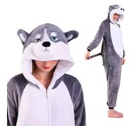 nerd hunters Pijama de perro Kigurumi Onesie para adultos - Pijama de peluche unisex, tallas S-XL, Husky Grey, M