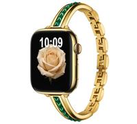 Nereides Correa de circonita integrada compatible con correas de Apple Watch de 42 mm, 41 mm, 40 mm, 38 mm, correa ajustable de acero inoxidable para iWatch Series 11/10/9/8/7/6/5/4/SE/SE2/SE3/3/2/1