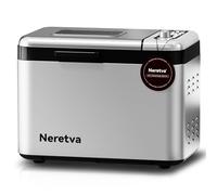 Neretva - Máquina de pan más grande de 3 libras de acero inoxidable 15 en 1 y dispensador automático de cacerolas y tuercas de cerámica antiadherente, panel táctil completo con centeno de trigo blanco