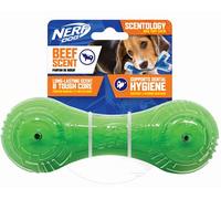 Nerf Dog 17,78 cm TPR/PP Perfumado Beef Scentology Barbell Solid Core - Verde/Transparente