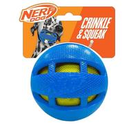 Nerf Dog Bola crujiente de Goma a Cuadros de 3.8 Pulgadas, Azul con Bolsa Verde