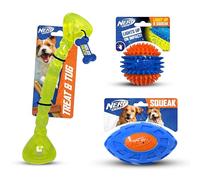 Nerf Dog Juego de Regalo de Tres Juguetes: Bola chirriante de Pinchos, Hueso de Regalo y Juego de Regalo de fútbol Exo Squeak