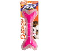 Nerf Dog Super Scent Bone con Aroma a Tocino, Juguete de Goma Duradero de 9 Pulgadas para Perros, Transparente/Rosa