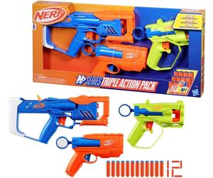 Nerf Especial Caja Triple Action Pack Con 3 Pistolas 12 Dardos N-Series HASBRO