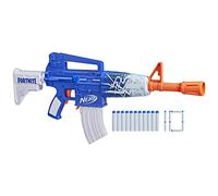 Nerf Fortnite Blue Shock Blaster, 10 Dardos Nerf Elite, Incluye un código de bonificación para desbloquear El Beat Wrap en El Juego, Blaster de Dardos motorizado