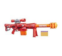 NERF Fortnite Heavy SR Blaster Scope, Big Blaster, 6 Mega Dardos, Clip de 6 Dardos, lanzadores de Espuma de Juguete para niños, Juguetes Fortnite para niños y niñas