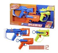 Nerf Paquete de triple acción N-Series, 3 lanzadores, 12 dardos Nerf N1, compatible solo con Nerf N Series Blaster, juegos al aire libre para niños, a partir de 8 años