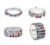 Nergaebe Sparkling 4 Uds. Anillo elástico de diamantes de imitación 1-4 filas de anillo elástico para dedo para mujeres y niñas anillo elástico ajustable para cóctel