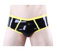 Nero e giallo sexy in lattice ragazzo pantaloncini con finiture slip di gomma mutande biancheria intima, viola con giallo, femmina M
