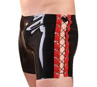 Nero e rosso sexy gamba lunga boxer in lattice pantaloncini con allacciatura su due lati pantaloncini di gomma posteriori slip, viola con rosso, maschio M