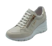 Nero Giardini E615221D Velvet col. Milk Zapatillas para mujer de piel con cuña, beige, 39 EU
