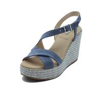 Nero Giardini E616020D Velour col. Avio Sandalias para mujer de ante azul con cuña alta, Avio, 37 EU