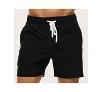 (Nero-L) Costume da bagno da uomo, pantaloncini da spiaggia estivi ad asciugatura rapida con tasche