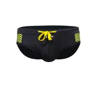 (Nero-L) Slip da bagno estivi da uomo, a vita bassa, con coulisse, sexy, con cuciture a pois e stampa,