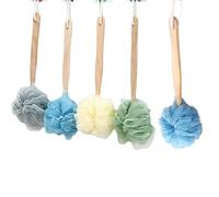 Neroyaner Cepillo De Ducha De Lufa con Mango 4 PCS Cepillo De Ducha De Madera con Mango Largo Esponja De De Malla De Nailon Suave De Esponjas De Baño para Exfoliación Corporal