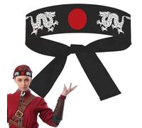 Neroyaner Diadema japonesa de 99 cm de largo bandana negra de Karate Kid con dos estampados de dragón y amanecer accesorio de algodón para cosplay.