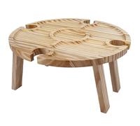 Neroyaner Mesa de Vino Mesa de Picnic pequeña de Madera de 30 cm con Soporte para Copas de Vino de Picnic Antideslizante con Compartimentos Plegable portátil para refrigerios.