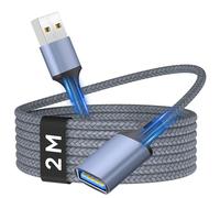 Nersligek Cable Alargador USB 2.0 2M, Cable Extensión USB Tipo A Macho A Hembra Extensor Trenzado Nylon para Impresora, Cámara, Teclado, Hub, Pendrive, Disco Externo, Gafas VR, Ordenador y Otros