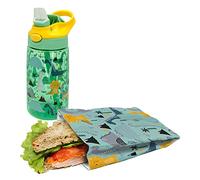 Nerthus FIH 1000 set botella tritan reutilizable con bolsa sandwich infantil dinosaurios ideal para el cole