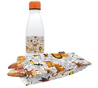 Nerthus FIH 1007 set botella acero inoxidable doble pared bolsa bocadillo infantil leones ideal para el cole