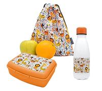 NERTHUS FIH 1012 SET Botella Doble Pared Acero Inox + Lunchbox + Mochila Leones