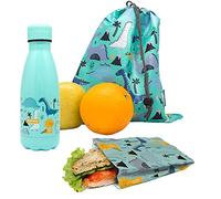 NERTHUS FIH 1036 SET Botella Doble Pared Acero Inox + Bolsa Sandwich + Mochila Dinosaurios